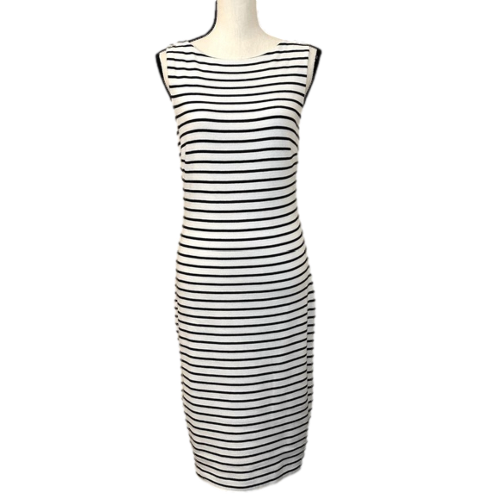 The Limited White and Black Striped Sleeveless Midi Dress Size 2